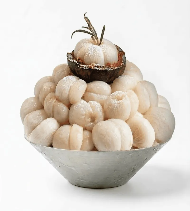 queen delight bingsu — fresh mangosteen on milk ice